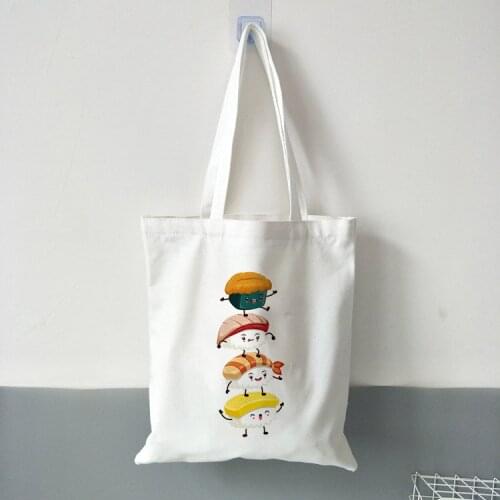 Kawaii Sushi Set Tote Bags Harajuku Girl Shoulder Bag Large Capacity Ladies Canvas Shopping Bag Female Eco Handbag Foldable Tote