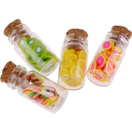 1:12 Dollhouse Miniature Mini Fruit Slices Glass Bottle Storage Jar Wooden Lid Toy Doll Accessories