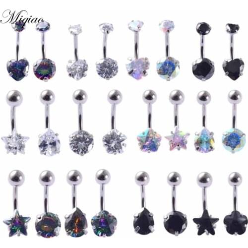 Miqiao 1pcs Hot New Product Diamond-studded Round Drop-shaped Belly Button Ring Exquisite Piercing Jewelry