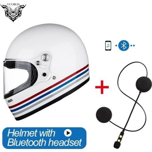 Vcoros A600 Scooter Vintage Retro Full Face Motorcycle Bluetooth Helmet With Glass Fiber Reinforced Shell Casto Moto