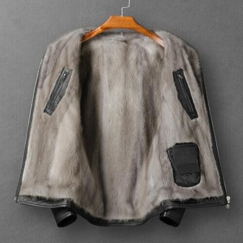 Genuine Leather Jacket Men Winter Real Cowhide Coat Natural Mink Fur Liner Luxury Mens Leather Jackets KM-99109 KJ3454