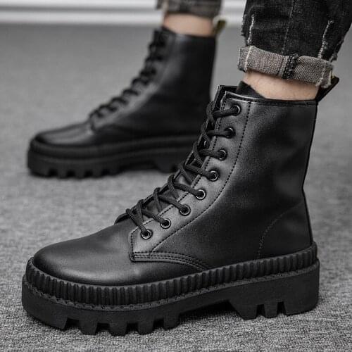 Men Martins Boots 2021 Autumn and Winter Classic Platform Shoes Waterproof Black High Top Smooth Leather Mens Motorcycle Boots