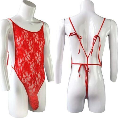 Sissy Men Sheer Lace Backless Teddies Penis Sheath Backless Bodysuit Erotic Underwear Leotard Lingerie