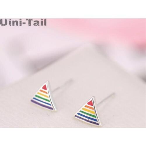 Uini-Tail 2018 new listing 925 sterling silver art fresh color triangle star earrings Korean fashion sweet cute jewelry GN782