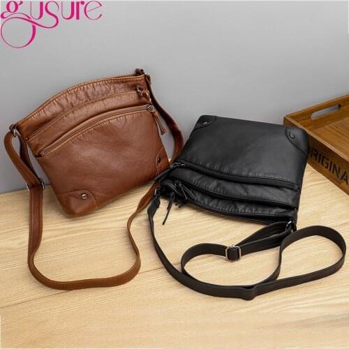 Gusure Solid Color PU Leather Shoulder Messenger Bag Women Small Handbags Totes Vintage Simple PU Leather Crossbody Bags