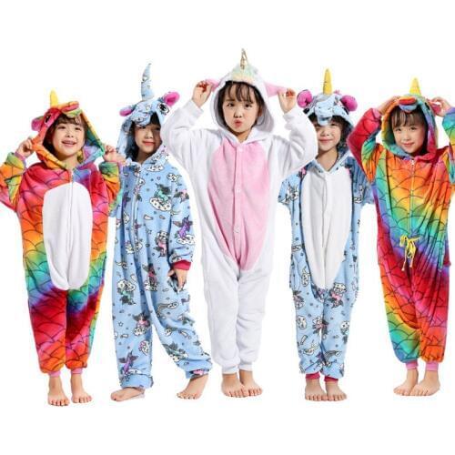 2020 New Unicorn Onesie Kigurumi Children Kids Flannel Winter School Home Carnival Party Pajama Animal Hooded