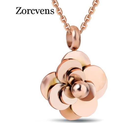 ZORCVENS Hot fashion Rose Gold Color Stainless Steel womens necklace camellia necklace flower Choker necklaces