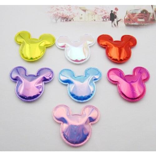 Sew on Mix Color 3*2.5cm 20pcs/lot pu shiny mouse head Padded Appliques for Cloth Decoration, crown Hair clip Accessories