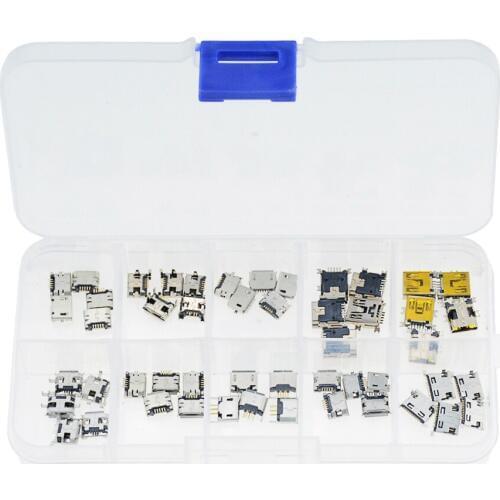 50PCS/BOX 10 Models Each 5PCS Micro Female USB Connector Usb Jack Socket Female For MP 3 4 5 Other Mobile Accessories