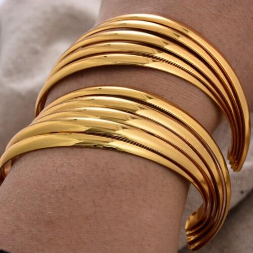 2Pcs/lot Luxury 24K India Dubai Bangles Gold Color Bangles for Women Girls Wife Bride Bangles Bracelets Jewelry Gift