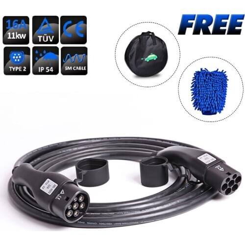 TUV IEC62196 16A 3Phase 11KW 380V 5M Type 2 EV Charging Cable for Electric Car with 1 Year Warranty