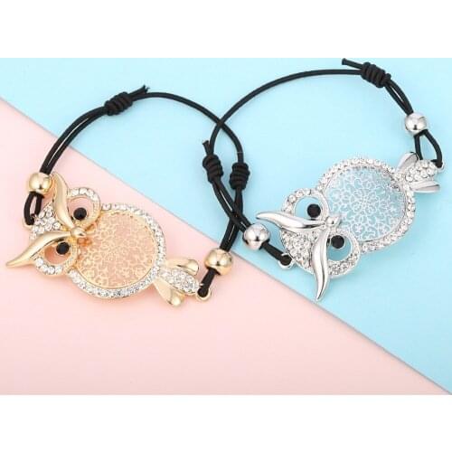 Vintage Hollow Owl Charm Bracelet Black Elastic Rope Adjustable Bracelet For Women Party Lucky Animal Gold Jewelry Trendy