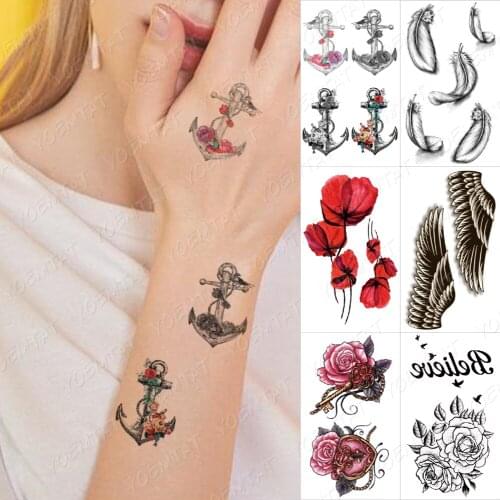 Waterproof Temporary Tattoo Sticker Bird Rose Flower Angel Wings Flash Tatoo Anchor Body Art Hand Leg Fake Tatto Women Kids Men