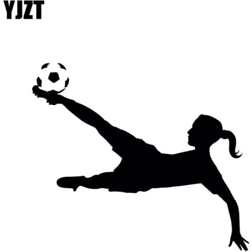 YJZT 14*12.1CM Play Football Bold Girl Advanced Design Car Sticker Black/Silver Vinyl Car Decal Popular Fashion Style C20-0920