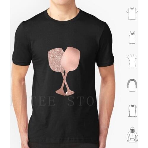 Rose Gold Girly Wine Glasses T Shirt DIY Big Size 100% Cotton Rose Gold Wine Glass Wine Glass Wine Glasses Glitter Foil Rose