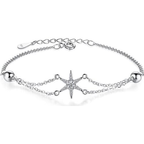 Authentic S925 Sterling Silver Crystal Pave Hexagram Star Bracelet Bangle For Women Girl Lady Wedding Birthday Gift