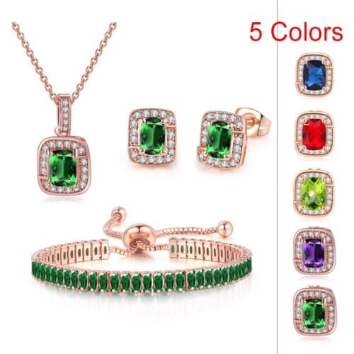 Jewelry Sets For Women Wedding Bridal Expensive Shiny 5 Colors AAA+Cubic Zircon Necklaces Earrings Bracelets Bangles For Female