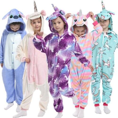 Winter Kigurumi Pyjamas Kids Unicorn Cartoon Animal Unicornio Pajamas Sets Nightwear Boy Sleepwear jumpsuit Children pajama