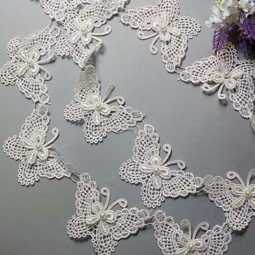 1 yard White Butterfly Flower Soluble Organza Lace Trim Wedding Embroidered Handmade Patchwork Ribbon Sewing Supplies Craft