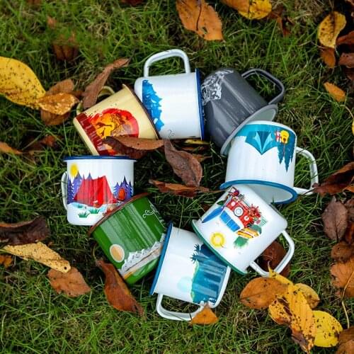 2 Pcs 300ml Enamel Camping Coffee Mug with Unique Design Camping Hiking Coffee Tea Cups Outdoor Tableware set