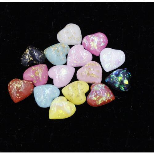 20pcs/lot Colorful Faux Opal Resin Cabochons 12mm Heart Shape Flatback Gold Foil Embellishment Cameo for DIY Jewelry Making