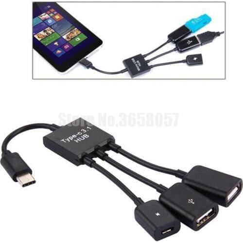 50pcs USB HUB 3 in 1 Type C OTG Host Cable Adapter accessory bundles for samsung s8 s9