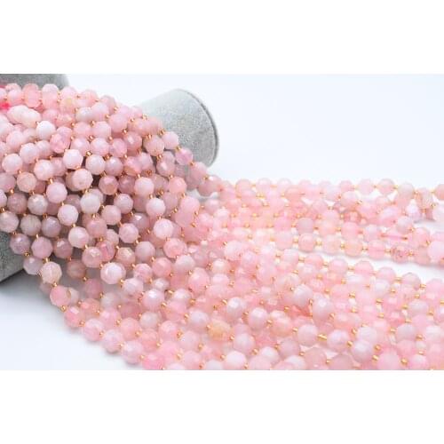 8mm Natural Madagascar Rose Quartz energy column faceted Loose Beads 15.5"