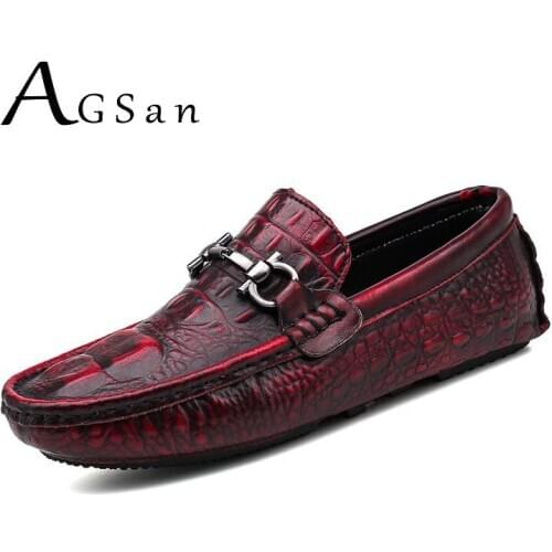 AGSan Genuine Leather Men Loafers Vintage Driving Shoes Burgundy Wedding Loafers Slip On Moccains Business Shoes Flats 45 Mens