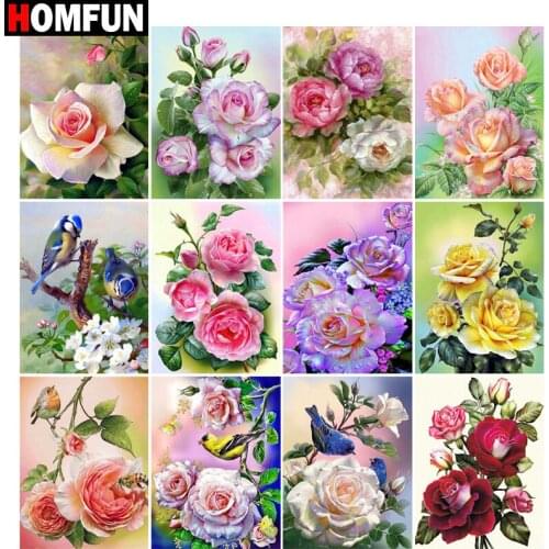 HOMFUN Diamond painting "Rose flower bird" Full Square/Round Drill Wall Decor Inlaid Resin Embroidery Craft Cross stitch