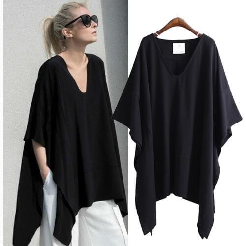 Irregular Summer Bat Sleeve Loose T Shirt Women 2020 Plus Size Ladies O-neck T-shirt Womens Tshirts Casual Tees