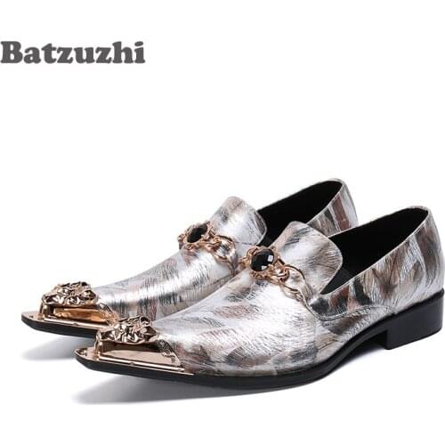 Batzuzhi Western Handmade Men Shoes Gold Pointed Toe Dress Shoes Men Slip on Formal Business Shoes Party Zapatos Hombre, US6-12