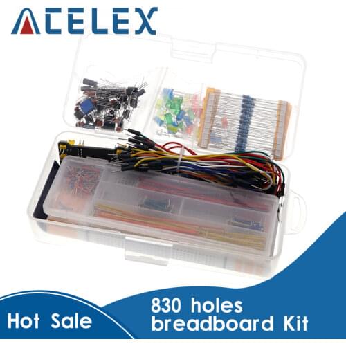 Electronics Component Basic Starter Kit with 830 Tie-points Breadboard Cable Resistor Capacitor LED Potentiometer Box Packing