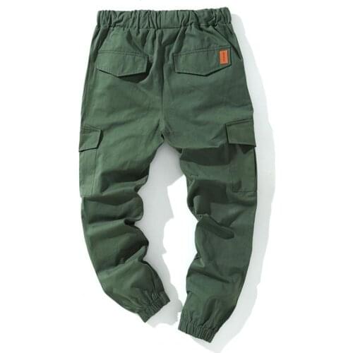 Male Cargo Pants Casual Solid Color Multi Pockets Men Ankle Tied Drawstring Pants Sports Sweatpants Fitness Trousers Summer