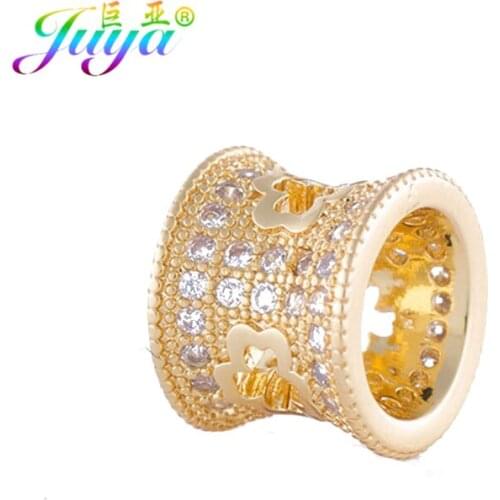 Juya Large Hole Charm Beads Supplies Gold/Rose Gold Metal Beads For Women Men Handmade Beadwork Jewelry Making