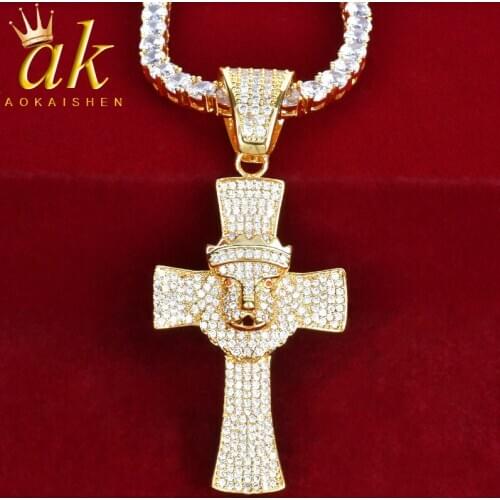 Lion Head Crown Cross Pendant Chain Charm Gold Cubic Zircon Mens Hip Hop Jewelry