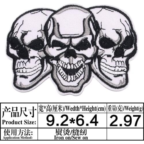 HORROR Punk Skull Black White Iron On Patches Of Clothing Accessories Fabric Stickers Embroidery Halloween day of the dead