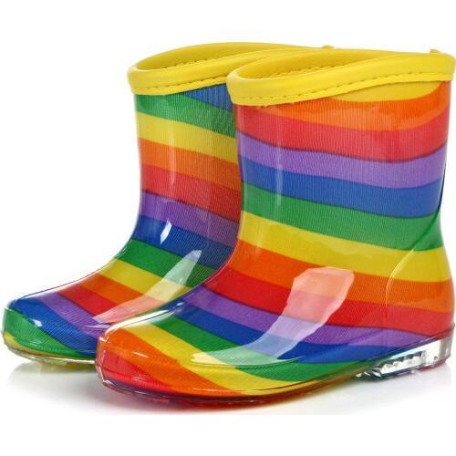 New Design Children Rain Boots Boys Lovely Girl Jelly Shoes Baby Toddler Shoes Fashion Rubber Rain Boots Rainbow Colorful Boots