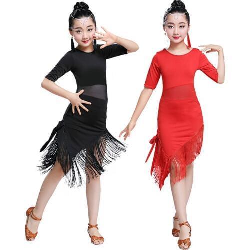 Tassel Latin Dance Dress For Girls Children Salsa Tango Ballroom Dancing Dress Competition Costumes Kids Practice Dance Clothing