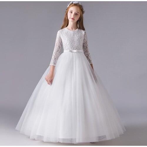 Girls Kids Wedding Flower Girl Dress elegant Princess Party Pageant Dresses Long sleeve Girl Dresses vestido 4-14T Teenage Dress