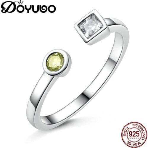 DOYUBO Adjustable Size S925 Real Silver Square Cubic Zircon Rings For Lady High Quality Women Wedding Bands Rings Jewelry AGB026