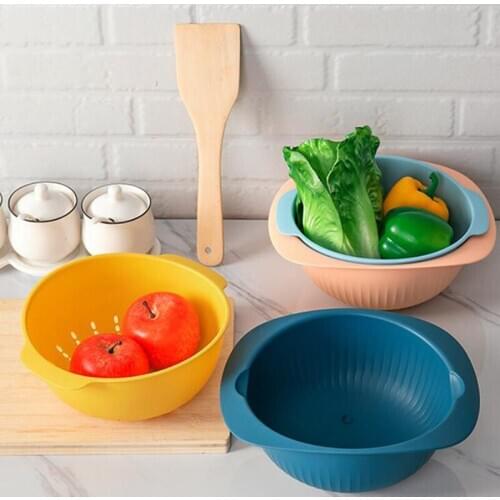 Double Drain Basket Bowl Rice Washing Kitchen Sink Strainer Noodles Vegetables Fruit Kitchen Gadget Colander