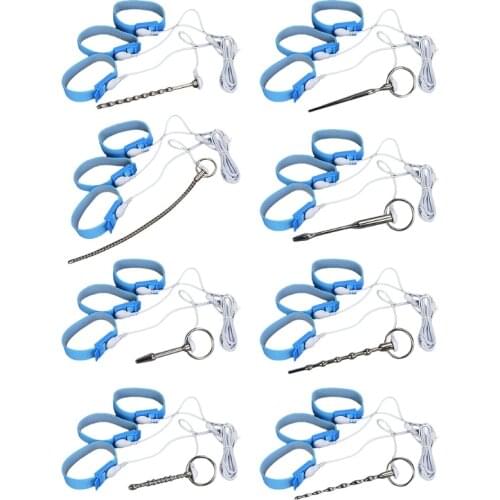 Electric Shock Urethral Sounds Adjustable Belt Ring Metal Dildo Plug Stretcher Dilator Set Adult Sex Toy