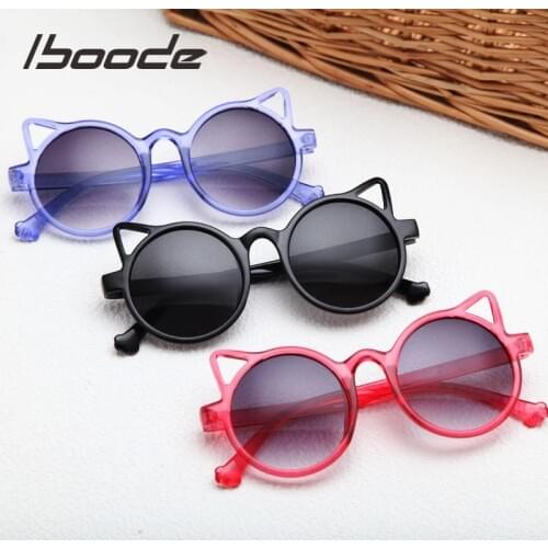 Iboode 2021 Cute Cat Ears Baby Kids Sunglasses Brand Design Retro Unisex Eyewear Decorative Anti-UV Sun Glasses Boys Girls