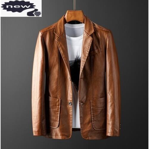 Pu Leather jackets Mens Tops Slim Fit Suit Coat Fashion Motorcycle Jacket Male Vintage Single Breasted Suits Casual Outerwear