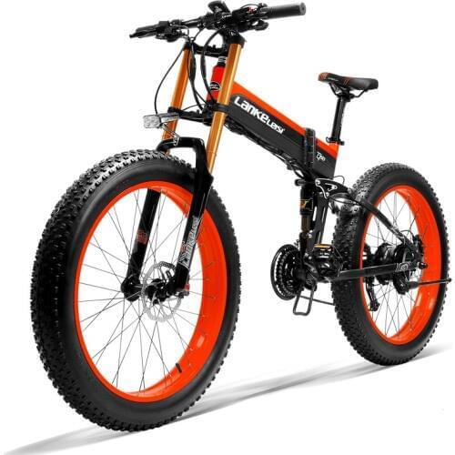 LANKELEISI Ebike with 26'' 48V 1000w Big Power Folding Electric Bike14.5A Li-ion Battery Fat Tire Electric Bicycle Upgraded Fork