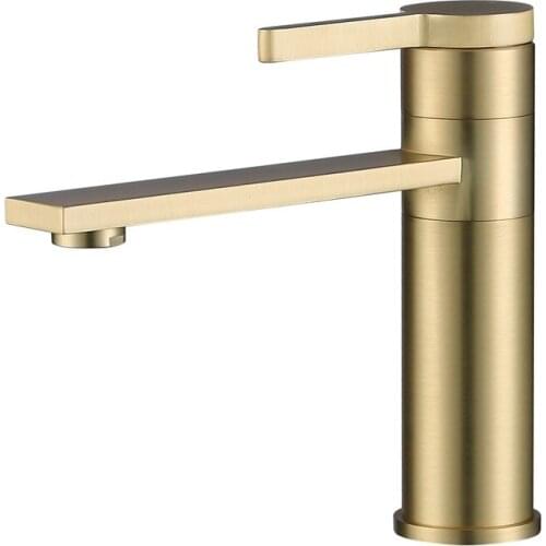 Brushed Gold Bathroom Basin Faucets Solid Brass Sink Mixer Hot & Cold Single Handle Deck Mounted Lavatory Taps Black/Chrome New