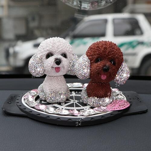 Cartoon Teddy Nodding Dog Shaking Head Car Ornaments Auto Interior Decoration Puppy Figurines Dog Doll Toys Ornament Car Styling