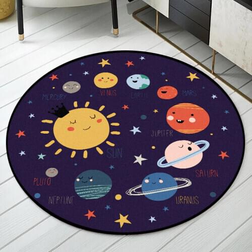Cartoon Cute Carpets for Home Living Room Portable Rug Kid Playing White Black Satellite Space Printed Rugs Bedroom Decorative