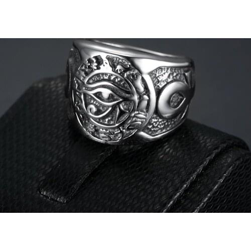 Mens Stainless Steel Horus Eyes Ring Egyptian Pharaohs Eye of Horus Jewelry BR-1203
