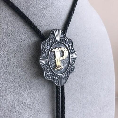 Jeansfriend Original Initial Letter P Western Wedding Bolo Tie Neck Tie Leather Necklace